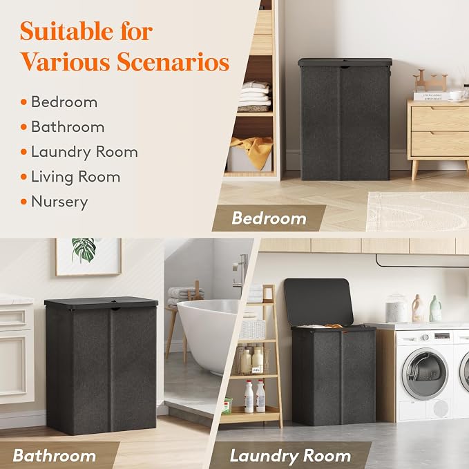 Lifewit 165L Large Laundry Basket with Lid, Laundry Hamper with Plastic Handles and Removable Bag, Foldable Tall Dirty Clothes Hampers for Laundry for Laundry Room, Bedroom, Bathroom, Dorm, Dark Gray
