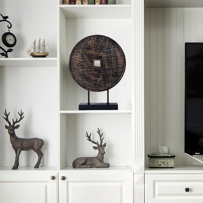 Round Sculpture Decorative Objects Shelf Decor Aesthetic Home Decor Items Accents for Living Room Console Table Decorations (Black C)