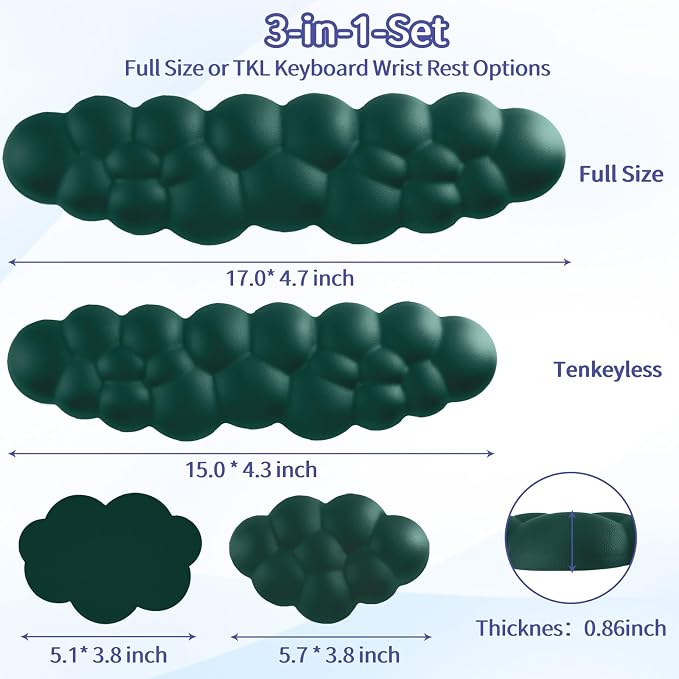 Sushret Cloud Wrist Rest Keyboard, Cloud Keyboard Wrist Pad Set with PU Leather Memory Foam, Cute Arm Rest for Palm Support, PC/Gaming Desk Accessories/Office Setup/Computer Hand Cushion - Dark Green