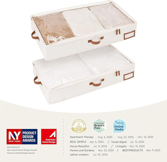 StorageWorks Large Under Bed Storage Containers with Handles and Label Holder, 2 Pack Ultra-thick Fabric Underbed Bins, Closet Organizer for Clothes, Blankets, Sweater