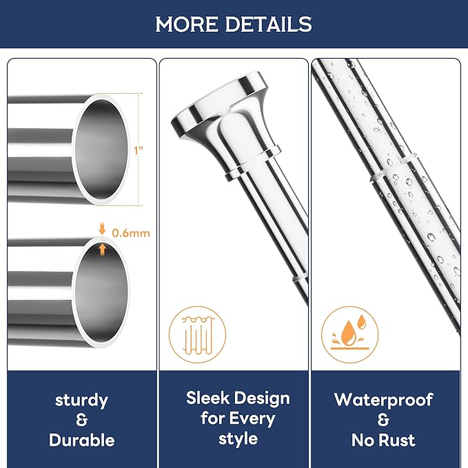 Adjustable Shower Curtain Rod 31-104 Inch, Never Rust Stainless Steel Silver Tension Rod, 1" Heavy Duty No-Drill for Bathroom, Kitchen & Closet