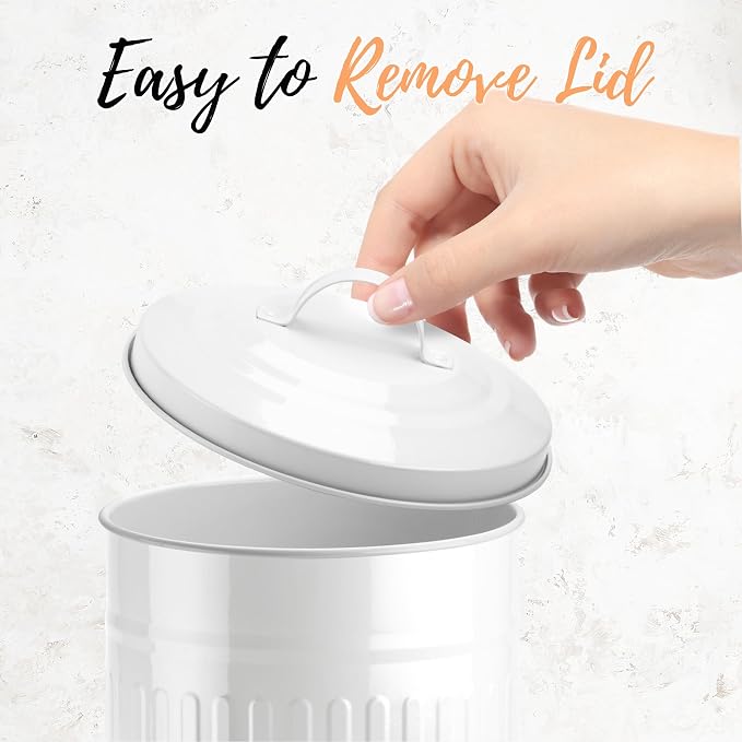 Autumn Alley White Toilet Paper Holder Canister with Lid – Vertical Rustproof Free-Standing Farmhouse Metal Toilet Tissue Caddy for 3 Mega Rolls, Rustic Enclosed Toilet Storage Stand