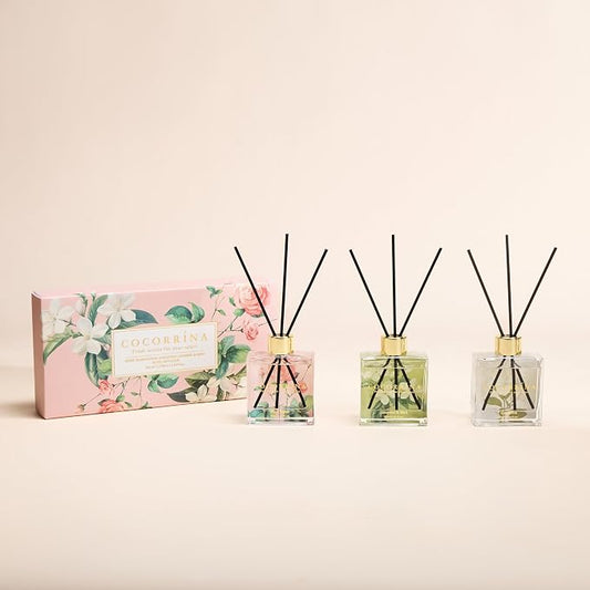 COCORRÍNA Reed Diffuser Set of 3-3 Pack/ 3.04 Fl.oz Diffuser with 24 Sticks Pink Rose/Gardenia/Jasmine & Mint, Reed Diffuser for Home Bathroom Office Decor