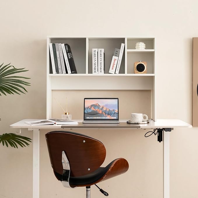 LDAILY Desktop Bookshelf, 2-Tier Office Desk Shelf Organizer with 4 Shelves, 37''L Wood Storage Rack Display Shelf for Office, College Dorm, Bedroom (White)