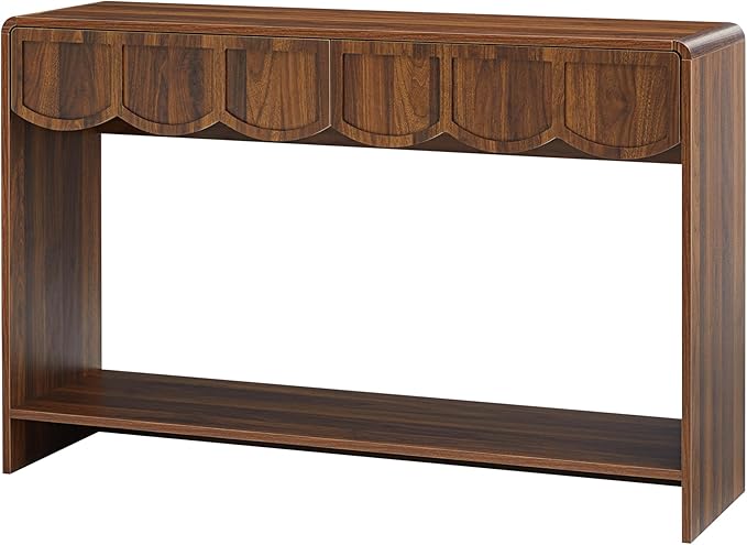 ORRD Console Table with Drawers, Mid-Century 43 Inches Narrow Entryway Tables with Open Storage Shelves, Hallway Accent Tables Behind Couch Table for Living Room - Walnut