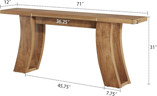 70.9-Inch Wood Console Table for Entryway Living Room, Extra Long Rectangular Natural Sofa Tables with Farmhouse Wooden Curved Base for Home Hallway Couch Foyer Entrance, Light Brown Oak