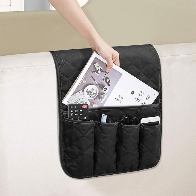Armchair Caddy for Recliner, Couch Caddy Storage Organizer with 5 Pockets, Non Slip Sofa Arm Organizer for Remote Controls, Phone, Magazines, Tablet (Black)