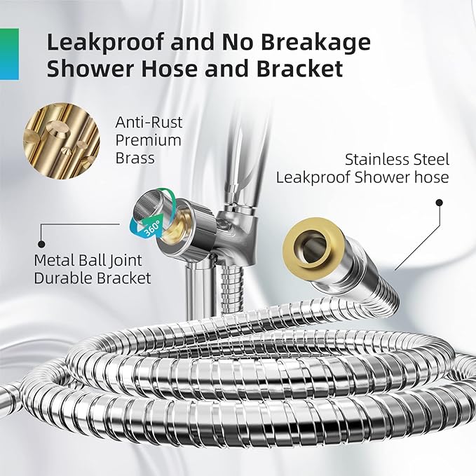 BESAQUO Shower Head,10 Functions High Pressure shower head with handheld, Built-in Pause Mode & Power Wash, Non-Clogging Nozzles High Flow Hand Held Shower Head, Leakproof 6ft Hose&Adjustable Bracket