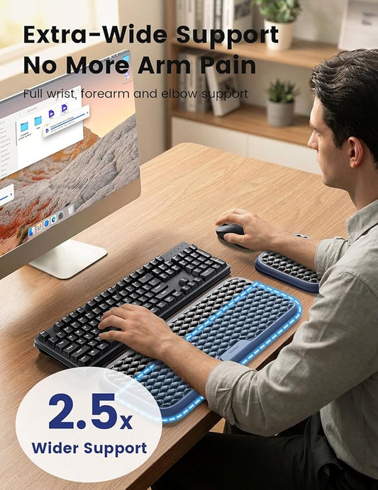 Vaydeer Extra Large Wrist Rest Set for Keyboard and Mouse, Computer Ergonomic Wrist Support, Armrest Elbow Pad Mouse Rest, Typing Pain Relief Soft Memory Foam Desk Cushion for Office Work Gaming