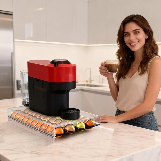 Coffee Pod Storage Drawer for Nespresso Vertuo, 40 Pods Holder Compatible with Espresso 1.35oz, Double Espresso 2.7oz, Gran Lungo 5.07oz, Mug Coffee 7.77oz, Coffee Capsule Organizer-15.2''x11''x2.8''