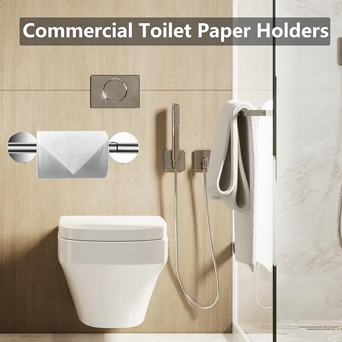 Toilet Paper Holder, Double Post Pivoting Design, Stainless Steel Rustproof Bathroom Tissue Holder, Wall Mount Fits Mega Rolls, for Home, RV, Commercial Bathroom Chrome