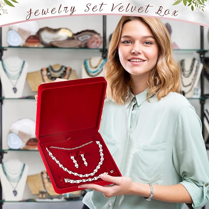 Yinkin 6 Pcs Velvet Jewelry Set Box Jewelry Display Case Earring Ring Bracelet Necklace Gift Box Pearl Necklace Storage Case for Mother's Day Wedding Travel Anniversary(Wine Red)