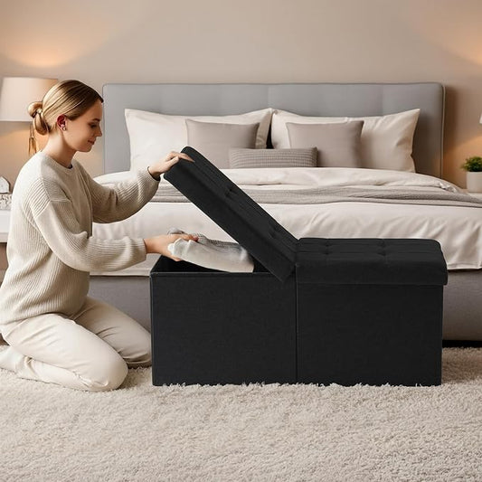 30-INCH Ottoman with Storage, Footrest Storage Bench, End of Bed Bench Coffee Table for Living Room, Bedroom, Entryway (Black)