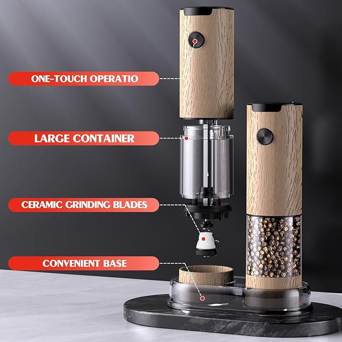 Electric Salt and Pepper Grinder Set Automatic Battery Pepper Mill Shakers Adjustable Coarseness Upgraded Larger Capacity with Led Home and Kitchen Appliances Birthday Gifts for Women Mom