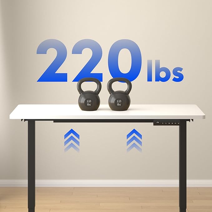 FLEXISPOT E3 Dual Motor Electric Standing Desk 55 x 28 Sit Stand Up Desk, Holds 220 lbs, Adjustable Height w/Memory Presets, One-Piece Black Desktop & White Frame, Ships in 2 Boxes
