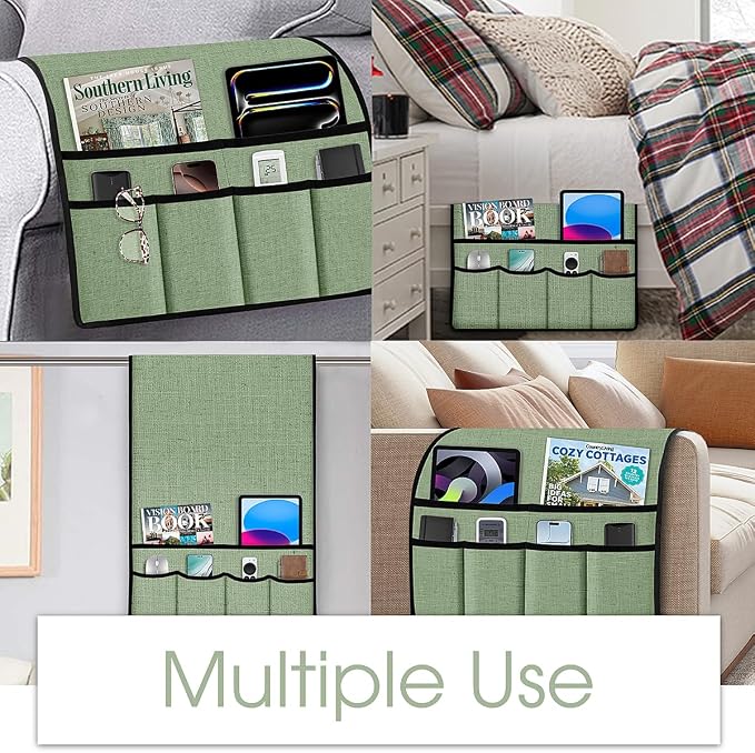 Joywell Armrest Organizer Remote Holder for Recliner Armchair Caddy Couch Sofa Arm Chair Caddie with 6 Pocket Storage for Magazine, iPad, Phone,Light Sage