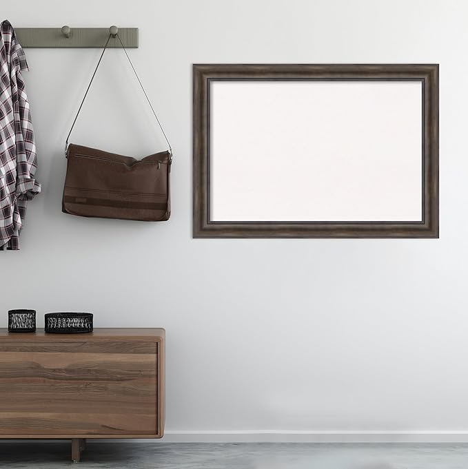 Amanti Art White Cork Board for Wall, 29x41 Vision Board with Brown Wood Frame, Large Corkboard Office Decor for Home Organization, Rustic Farmhouse Corkboard Pinboard to display items for home