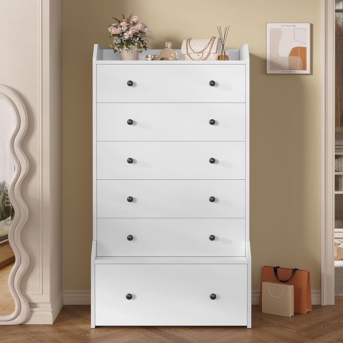 ADORNEVE Tall 6 Drawer Dresser, Dresser for Bedroom Vertical Dressers,White Modern Chest of Drawers,Closet Dressers with Drawers for Living Room, Entryway, Hallway