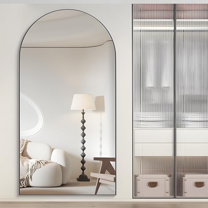 Arched Full Length Mirror Standing Mirror with Stand 78” x 38“ Large Wall Black Hanging Standing or Leaning Against The Wall for Bedroom Entryway