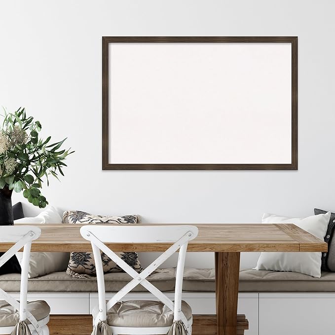 Amanti Art White Cork Board for Wall, 26x38 Vision Board with Brown Wood Frame, Large Corkboard Office Decor for Home Organization, Casual Corkboard Pinboard to display items for home organization