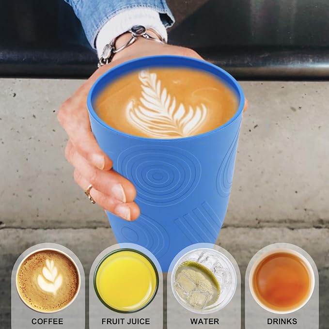 Wrova Wheat Straw Cups 16oz set of 8 - Alternative Plastic Cups Dishwasher Safe - Plastic Drinking Cups Unbreakable for Kids - Ocean Series