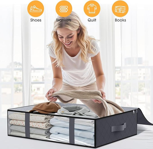 StorageRight Under Bed Storage Bags 8 Pack, 40L Large Clothes & Comforter Storage Containers with Clear Window, Breathable Fabric Organizer for Blankets, Bedding, Seasonal Clothing, Grey