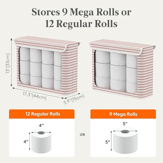 Lifewit 22L Toilet Paper Storage Holder for 9 to 12 Rolls, Foldable Fabric Toilet Paper Basket with Lid, Freestanding Bathroom Tissue Storage and Organization for TP, Towels and Toiletries, Pink