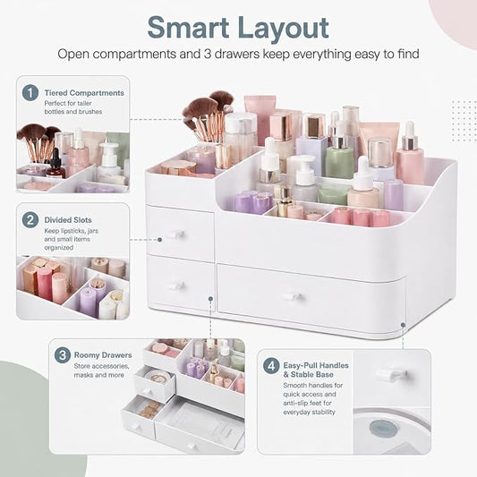 Makeup Organizer Tween Girls Gifts,Large Capacity Bathroom Organizer and Storage with Drawers Trendy Stuff ,Vanity,Bathroom Countertop,Bedroom Storage for Skincare,Cosmetics,Perfume,Brushes,Eyeshadow