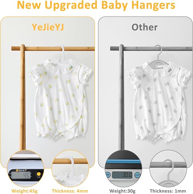 30 Pack Baby Clothes Hangers with 16 Clips, 11-15 inch Adjustable Kid Hanger, Multifunctional Children Hangers for Girl Boy Toddler Kids Child(White)