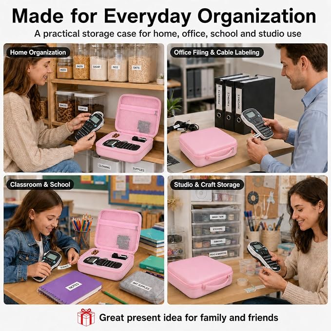 Case Compatible with DYMO Label Maker LabelManager 160/280 Portable Label Maker, Label Printer Storage Organizer for AC Adapter, Tape Cartirdges and More Accessories(Box Only) (Pink)