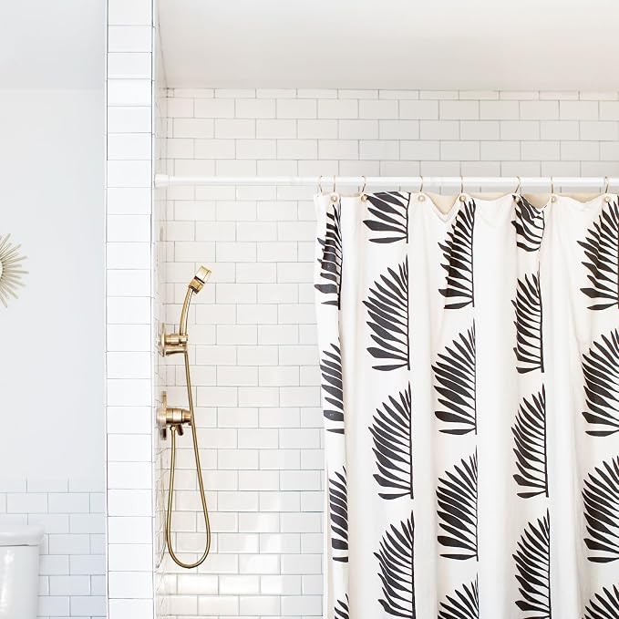 AIZESI Shower Rod 34-59 Inch - Non-Slip, No Drill spring curtain tension rod Never Rust Adjustable Tension Curtain Rod, White Shower Curtain Rod