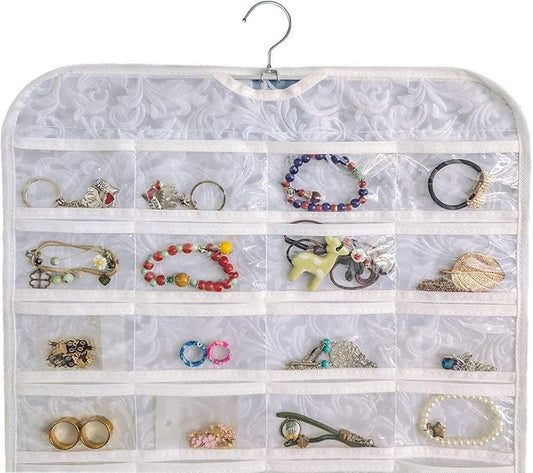 BB Brotrade Hanging Jewelry Organizer,Accessories Organizer,80 Pocket Organizer for Holding Jewelries (White-Embossed)