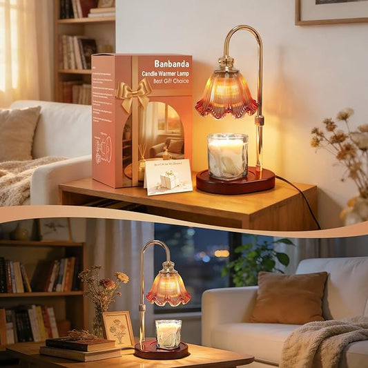 Banbanda Candle Warmer Lamp with Timer Dimmable: Birthday Gifts for Women, Safe Flameless Scent Lamp – Height Adjustable Candle Lamp, Walnut Solid Wood Base, with 2 Bulbs