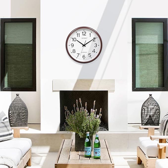 Caysie 16 Inch Sealed Large Outdoor Clock Waterproof, Silent Battery Operated Weatherproof Wall Clocks for Pool Patio Outside Home (Brown)