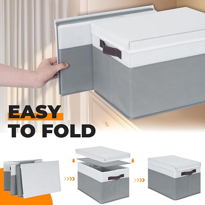Criusia 8 Pack Closet Storage Bins with Lids - Stackable Storage Baskets for Organizing Clothes Toys Blankets - Odorless for Baby Nursery Organization and Storage Boxes Totes for Bedroom Dorm Room
