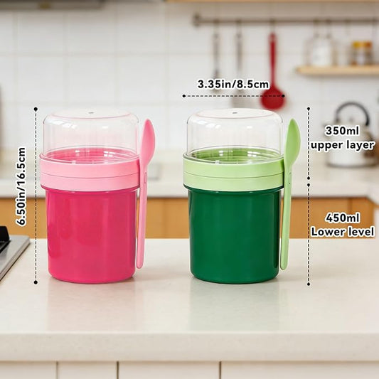 27oz Reusable Yogurt Parfait & Overnight Oats Cups – 100% Leakproof with Lid & Spoon, 4-Pack for Meal Prep, Breakfast & Gym Lunch(Pink,Green
