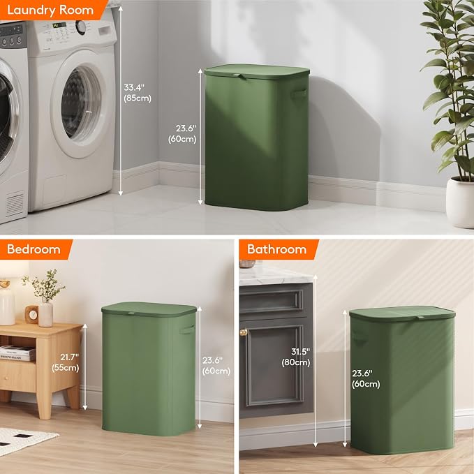 Lifewit 85L Large Laundry Basket with Lid, Laundry Hamper with Plastic Handles and Removable Bag, Foldable Tall Dirty Clothes Hampers for Laundry for Laundry Room, Bedroom, Bathroom, Dorm, Green