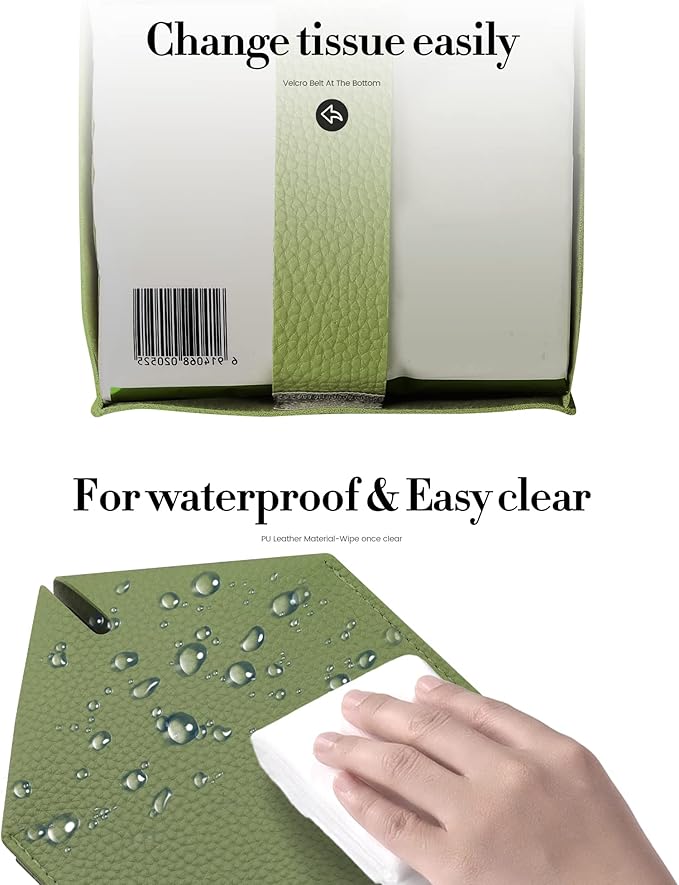 Tissue Box Cover, Jeethemy Square PU Leather Tissue Box Holder, Modern Tissue Case Facial Paper Organizer Dispenser,5X5X5'',Double Green