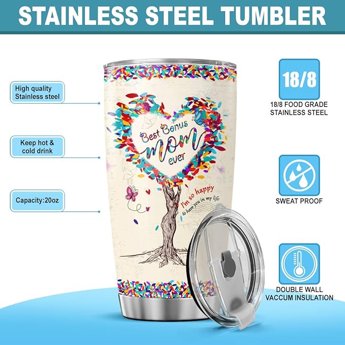 Mom Gifts, Tumblers Mothers Mother Women Coffee Ever Handle Mama Day Cups Insulated Funny For, Tumbler 20 Oz With Lid And Straw, Best Bonus Mom