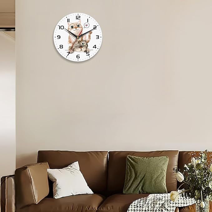 Wall Clock for Bathroom,Funny Cats Wall Clocks Silent Non-Ticking Battery Operated Clock 10 Inch,Wall Clocks Decorative for Living Room,Kitchen,Office