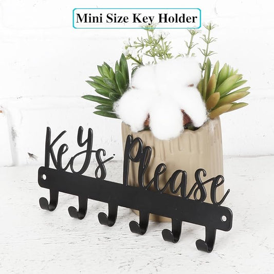 Mini Keys Please Holder on Wall,Small Key Holder Wall Mounted,Black Metal Decorative Key Rack Hooks for Garage,Mudroom,Hallway,Entryway,Front Door,Office(Mini Size:7.28 x 2.95 inch)