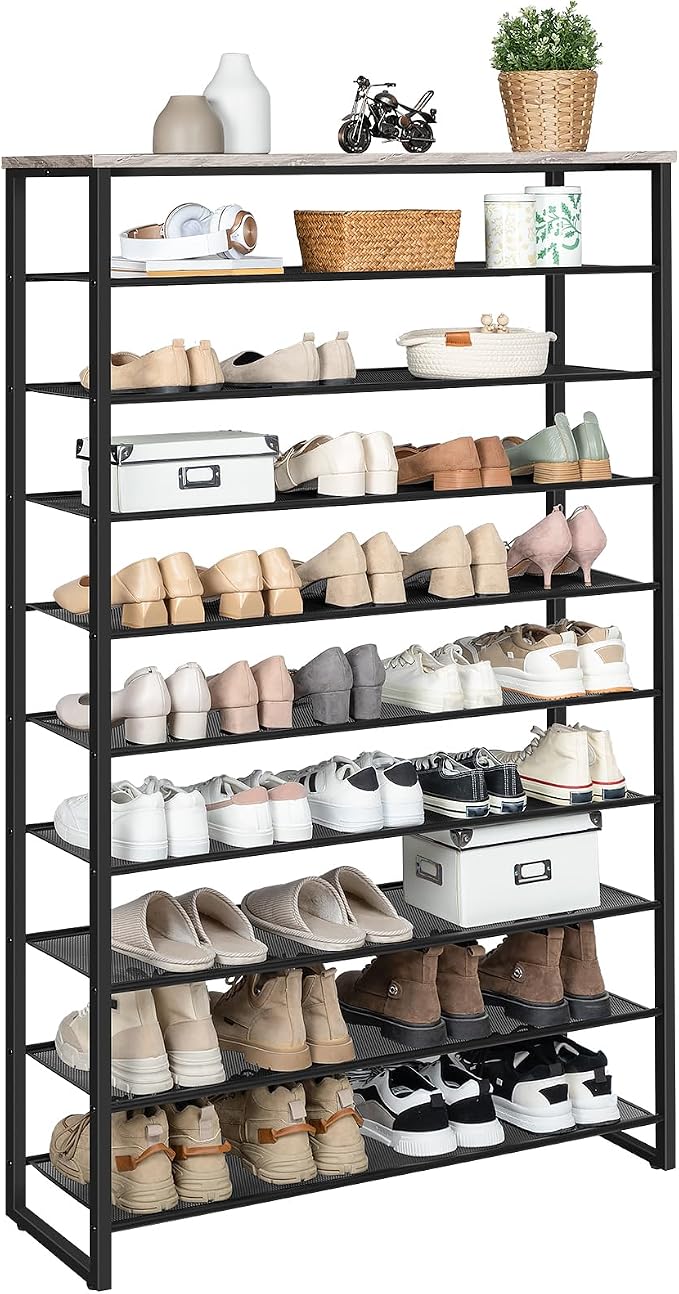 HOOBRO 10-Tier Shoe Rack for Entryway, 39.4" L Shoe Storage Organizer, Large Capacity Shoe Shelf for Closet, Front Door Entrance, Hallway, Holds 45-50 Pairs of Shoes, Greige and Black BG171XJ01