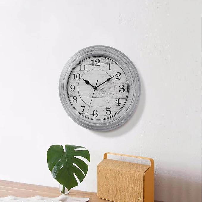 Wall Clock, 12 Inch Kitchen Decorative Wall Clock, Silent Wall Cocks Battery Operated Non Ticking with Large Numbers Easy to Read for Home Bathroom Office(Grey)