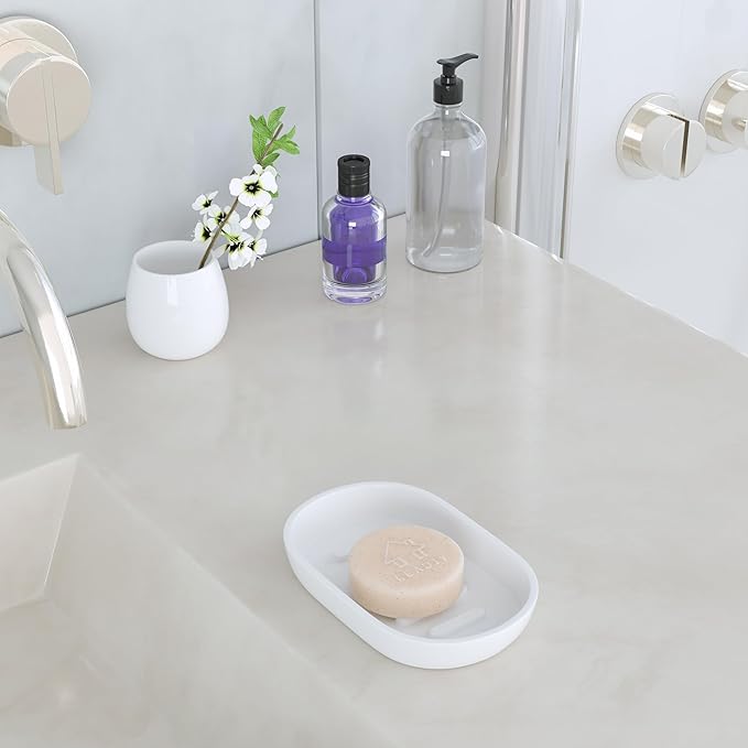 Bathroom Soap Dishes, Not Plastic!White Soap Dishes for Bar Soap, Bamboo Soap Dishes Holder for Bathroom Shower, Bathroom Sink Soap Dish (White)