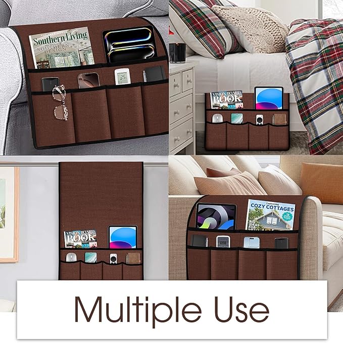 Joywell Armrest Organizer Remote Holder for Recliner Armchair Caddy Couch Sofa Arm Chair Caddie with 6 Pocket Storage for Magazine, iPad, Phone,Rustic Brown