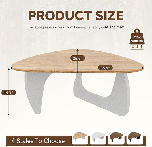 Modern Wood Coffee Table, Triangle Center Table with Premium Wooden Top& Unique Base, 35.5” Small Mid Century Tea Tables for Living Room, Apartment, Office,Natural Wood &White