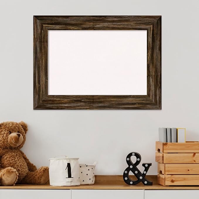 Amanti Art White Cork Board for Wall, 17x23 Vision Board with Brown Wood Frame, Small Corkboard Office Decor for Home Organization, Country Rustic Corkboard Pinboard to Display Items for Home