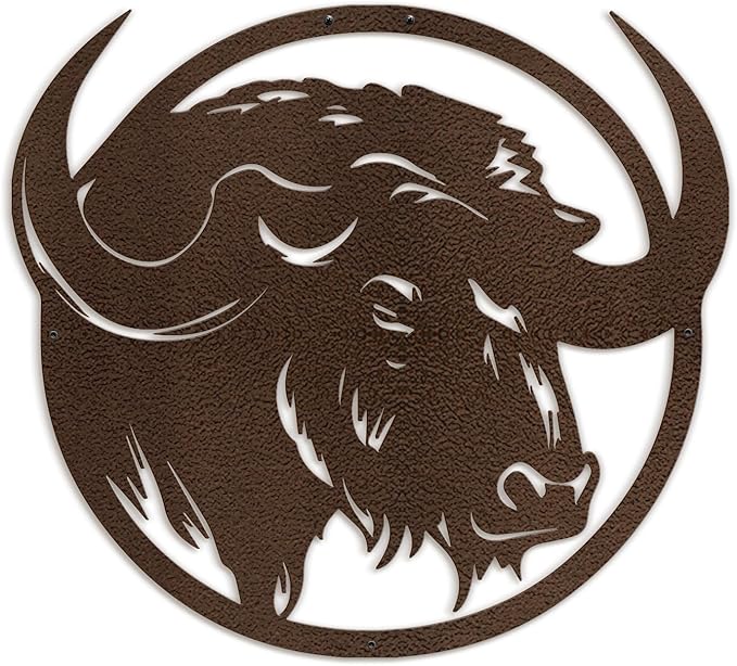 SIGNLEADER Metal Wall Art Decor Majestic Buffalo Circular Frame Minimalist Modern Abstract Wall Sculpture Hangings Home Decoration for Living Room, Bedroom, Bathroom, Kitchen, Outdoor - 24" Bronze