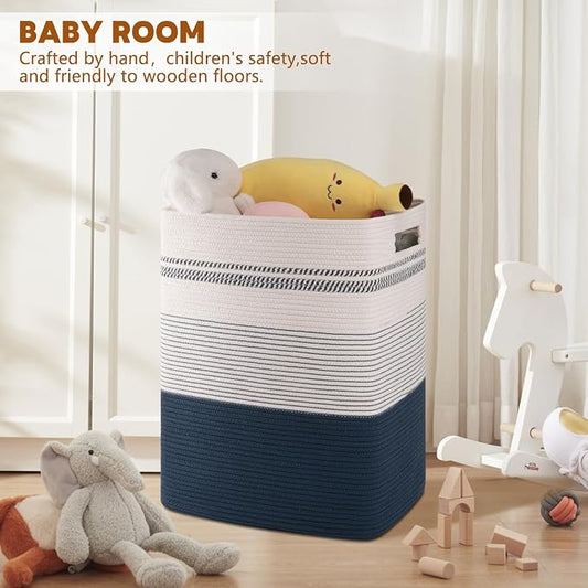 80L Large Cotton Rope Laundry Basket for Bedroom & Laundry Room, Tall Clothes Hamper with Sturdy Handles, Neutral Storage Bin Capable of Holding Blankets and Toys