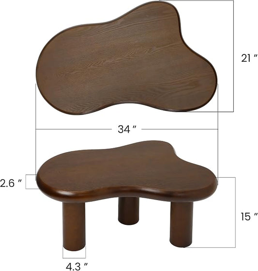 34"(L) Cloud Coffee Table, Modern Wood Coffee Table for Living Room, Accent Center Tables with 3 Legs, Small Tea Tables for Balcony, Patio, Bedroom, Walnut